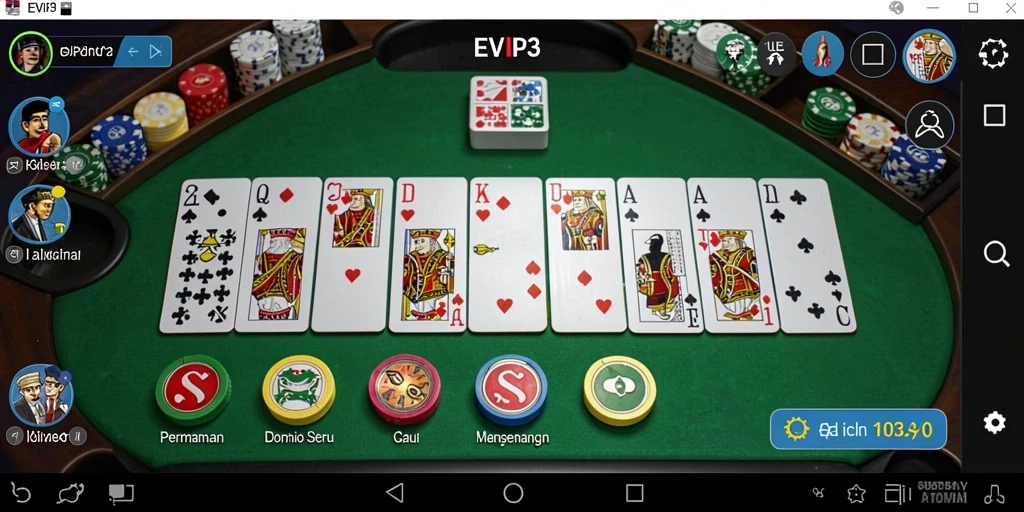 Tampilan gameplay seru dalam EVIP3 dengan kartu Domino yang menarik.