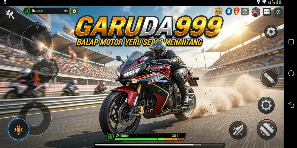 Tampilan menarik dari gameplay seru dalam balapan motor yang menegangkan.