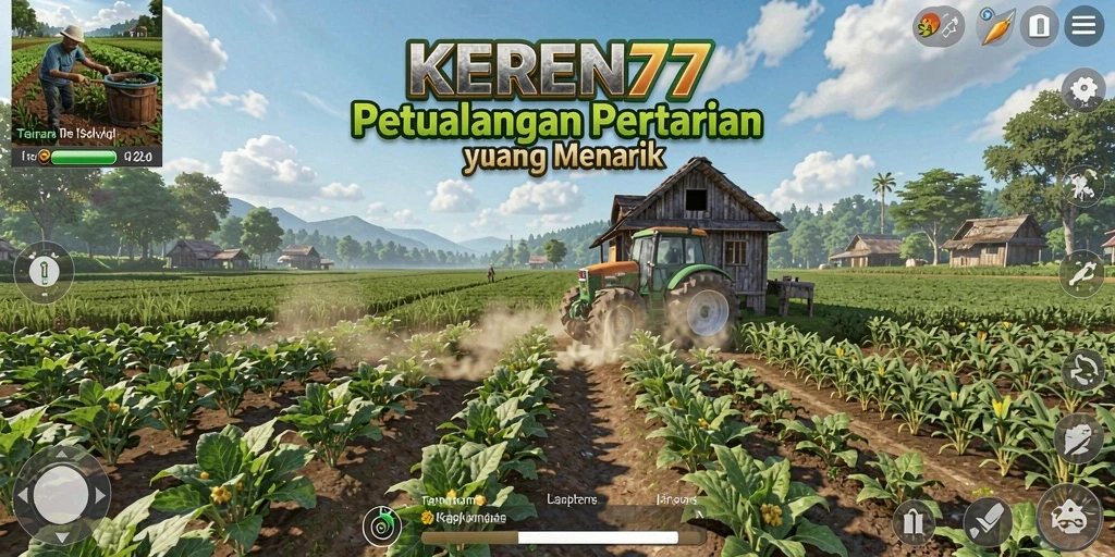 Tampilan gameplay KEREN77 dengan lahan pertanian yang subur.